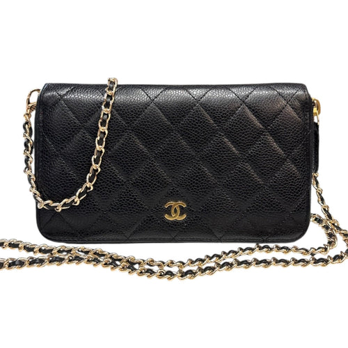 CHANEL Black Caviar Quilted GHW Zip Wallet Chanel