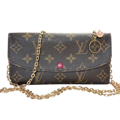 LOUIS VUITTON Monogram/Magenta Emilie Wallet with Added Chain Louis Vuitton