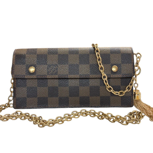LOUIS VUITTON Damier Ebene Accordion Wallet with Chain and Charm Louis Vuitton