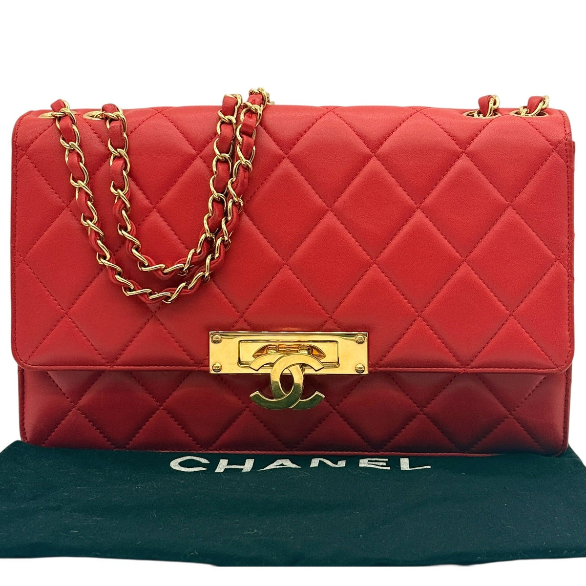 CHANEL Red Lambskin Golden Class Flap Chain Bag Chanel