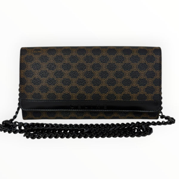 CELINE Black Macadam Coated Canvas Long Wallet with added Chain Celine