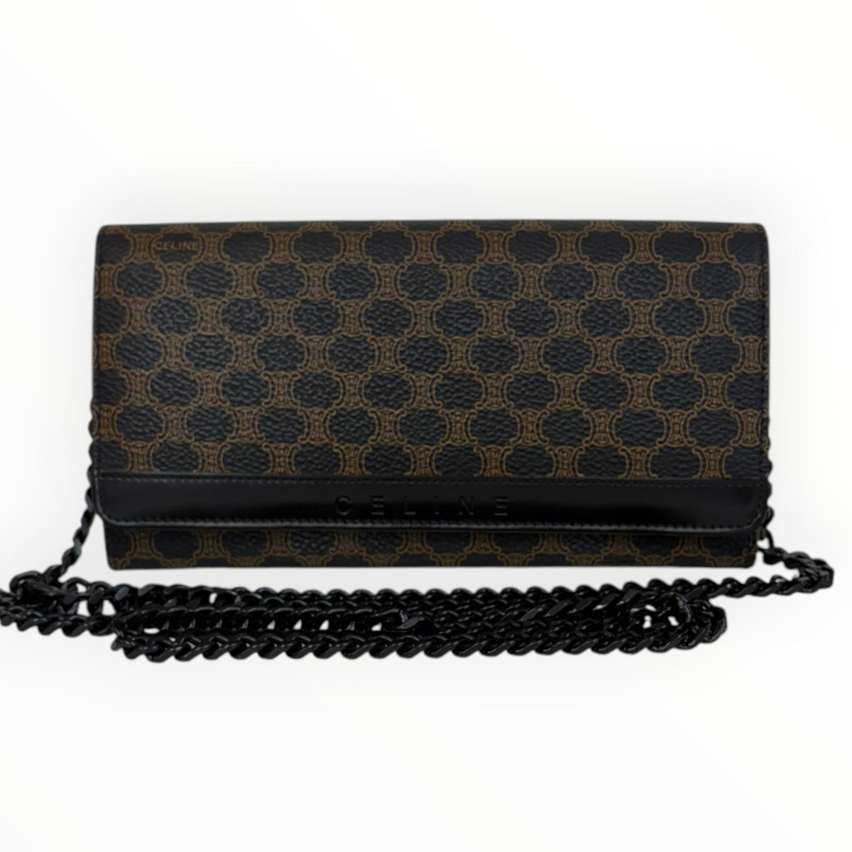 CELINE Black Macadam Coated Canvas Long Wallet with added Chain Celine