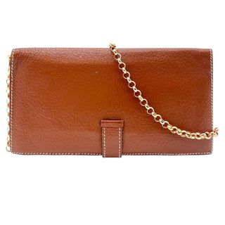 Brown Chevre Bearn Wallet with Gold Crossbody Chain Hermes