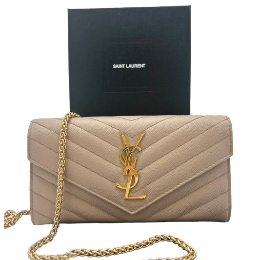 SAINT LAURENT Grain de Poudre Chevron YSL Cassandra Clutch on Chain Saint Laurent