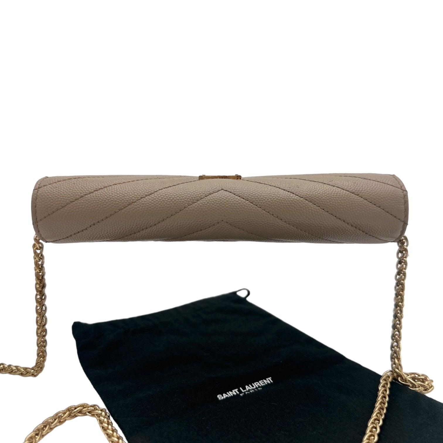 SAINT LAURENT Grain de Poudre Chevron YSL Cassandra Clutch on Chain Saint Laurent