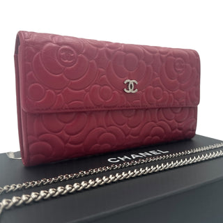 CHANEL Lambskin Camellia Long Flap Wallet Chanel