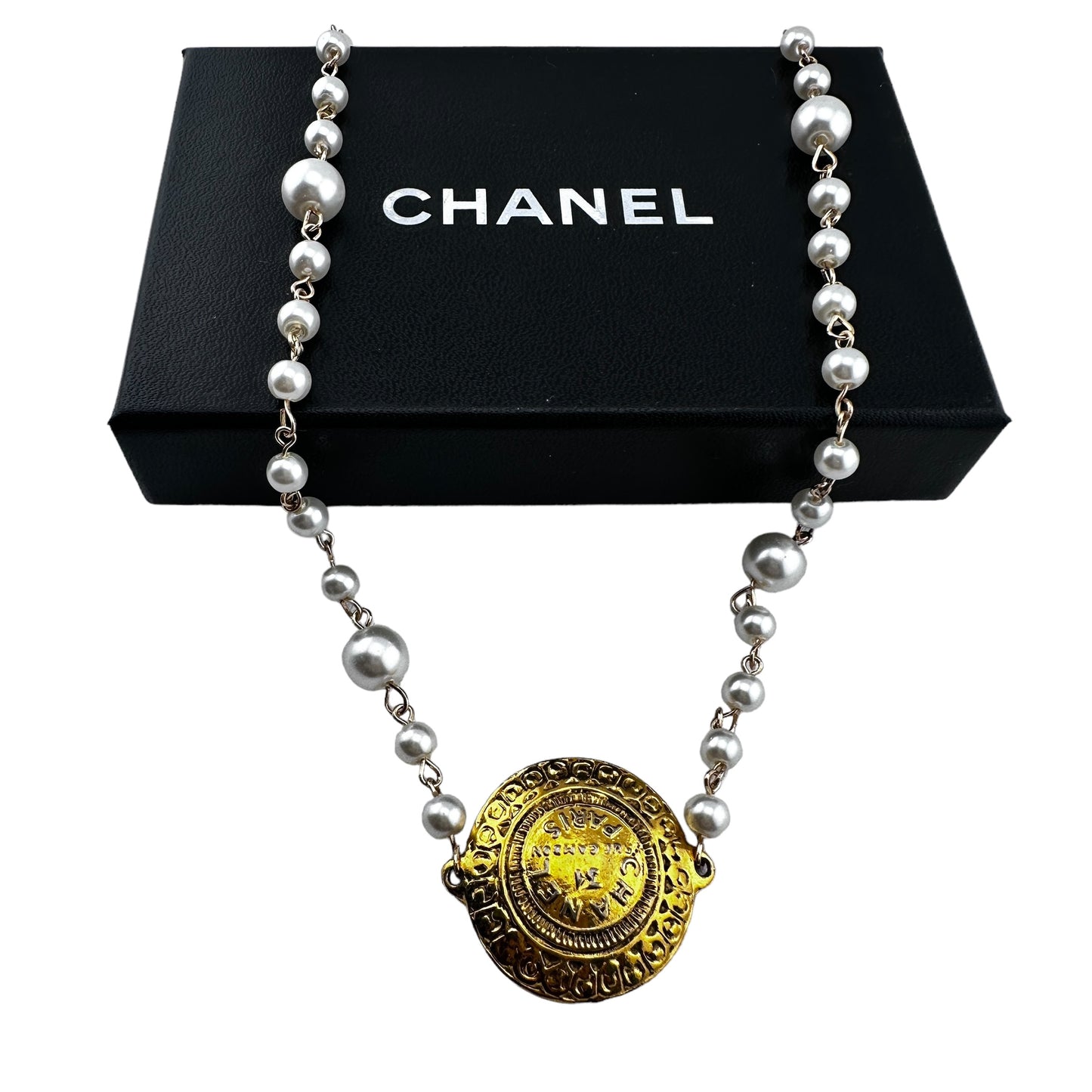 Repurposed CHANEL Coin Charm Pearl Necklace CHANEL