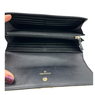 CHANEL Black & Gold Leather Boy Long Flap Wallet Chanel