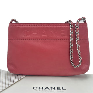 CHANEL Lambskin Logo Chain Pochette Chanel