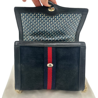 GUCCI Small Suede Ophidia Clutch with Added Chain Gucci