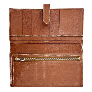 Brown Chevre Bearn Wallet with Gold Crossbody Chain Hermes