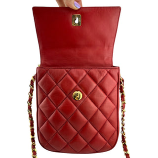 CHANEL Red Lambskin Turnlock Flap Chain Bag Chanel