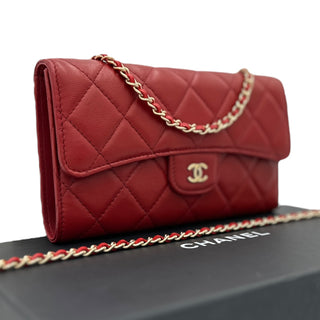 CHANEL Red Lambskin Classic Flap Wallet Chanel