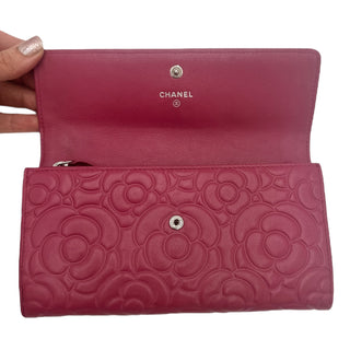 CHANEL Lambskin Camellia Long Flap Wallet Chanel