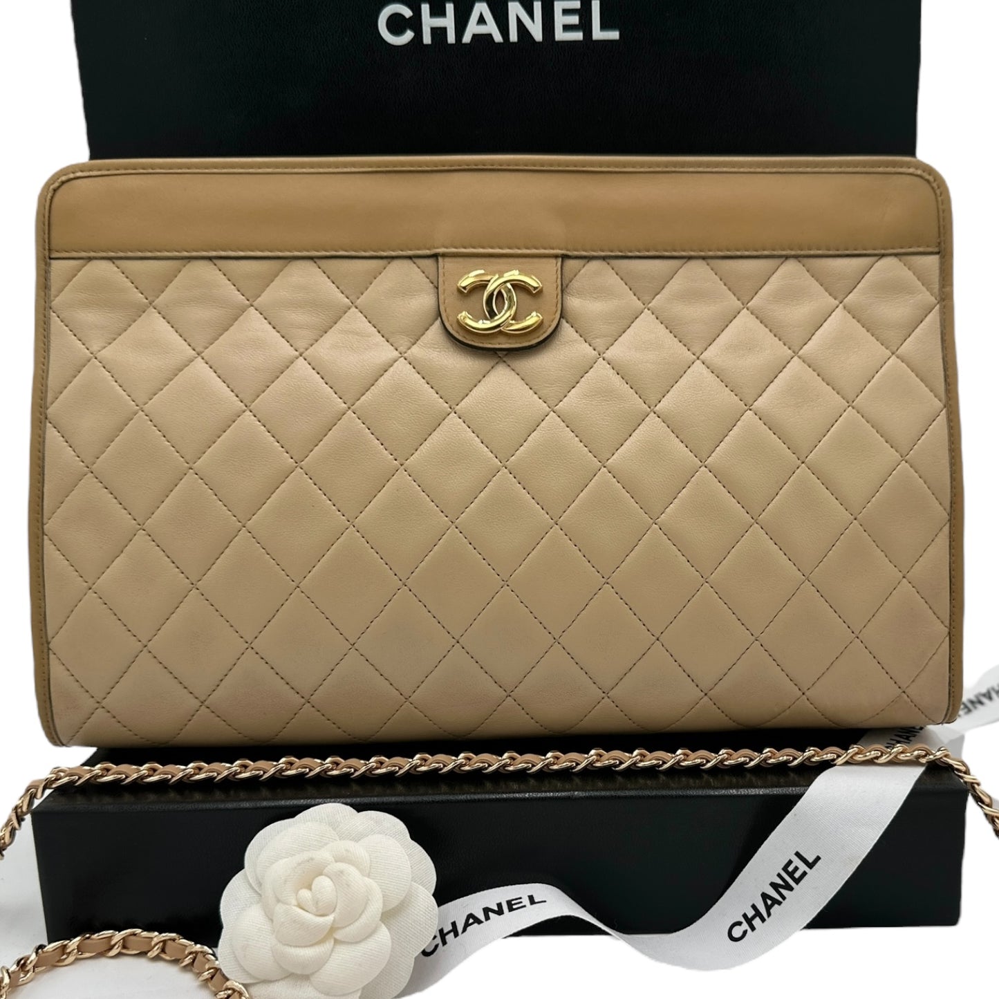 CHANEL Lambskin French Frame Clutch with Chain Chanel