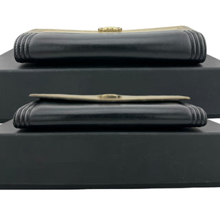 CHANEL Black & Gold Leather Boy Long Flap Wallet Chanel