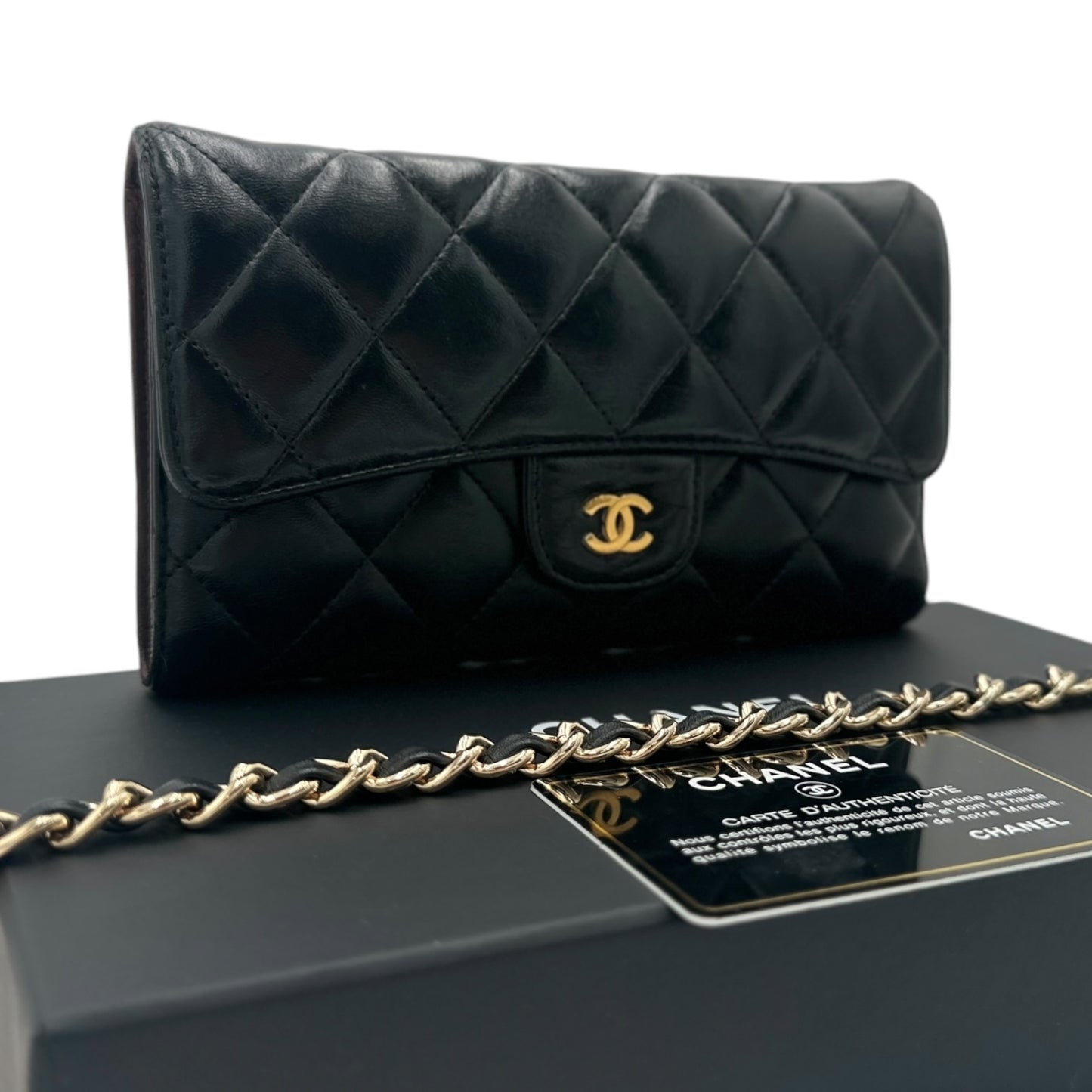 CHANEL Lambskin Classic Flap Wallet with Unbranded Chain Chanel