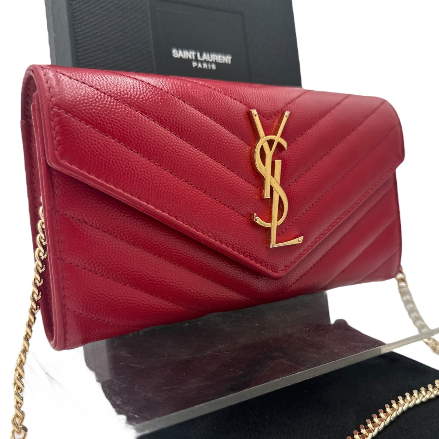 SAINT LAURENT Grain de Poudre Chevron YSL Clutch Saint Laurent