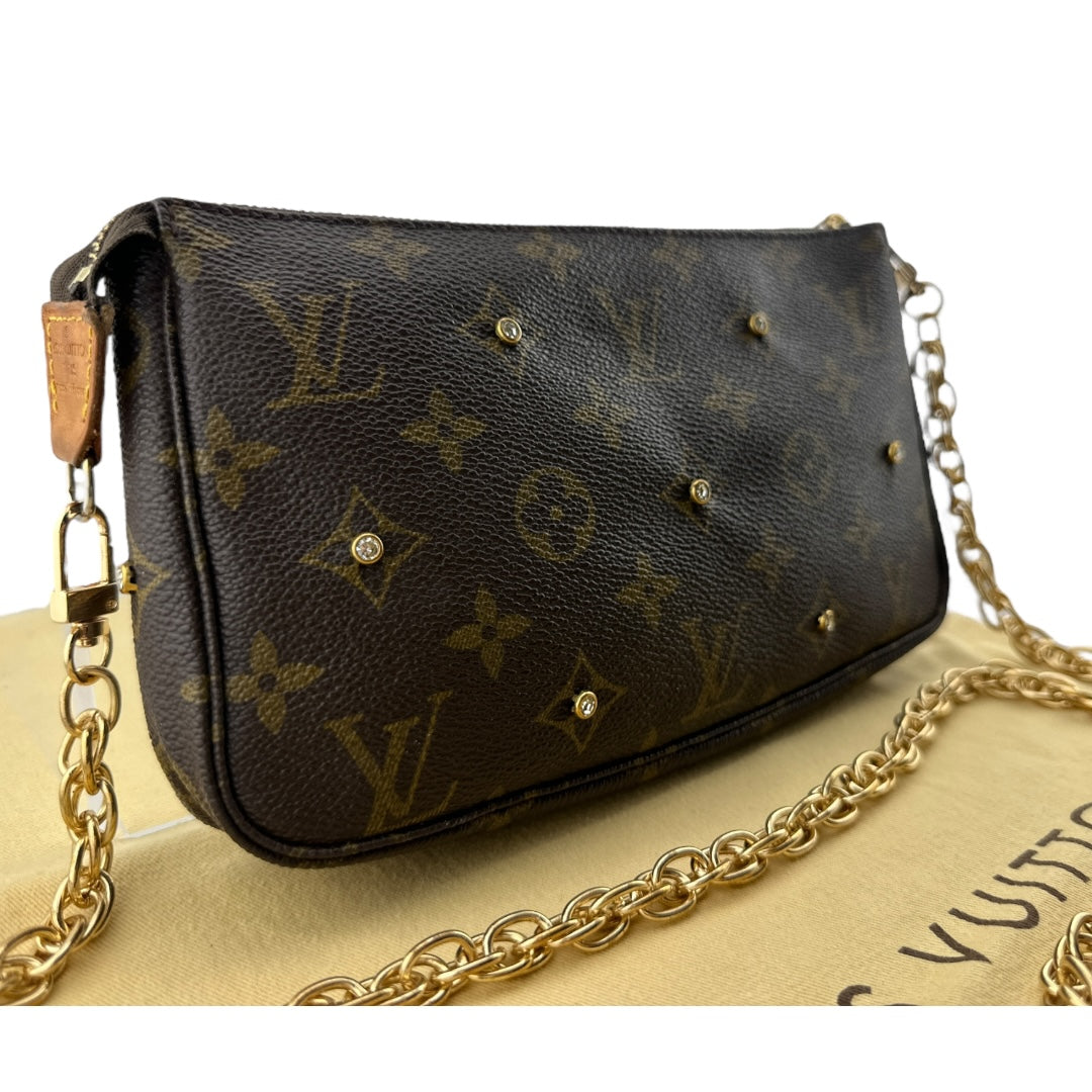 Custom LOUIS VUITTON Monogram Pochette Accessoires with Added Unbranded Chain Louis Vuitton