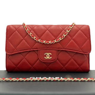 CHANEL Red Lambskin Classic Flap Wallet Chanel