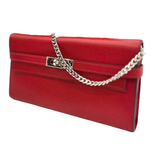 Kelly Wallet in Red with Palladium Hardware & Added Insert/Chain Hermes