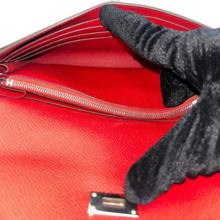 Kelly Wallet in Red with Palladium Hardware & Added Insert/Chain Hermes