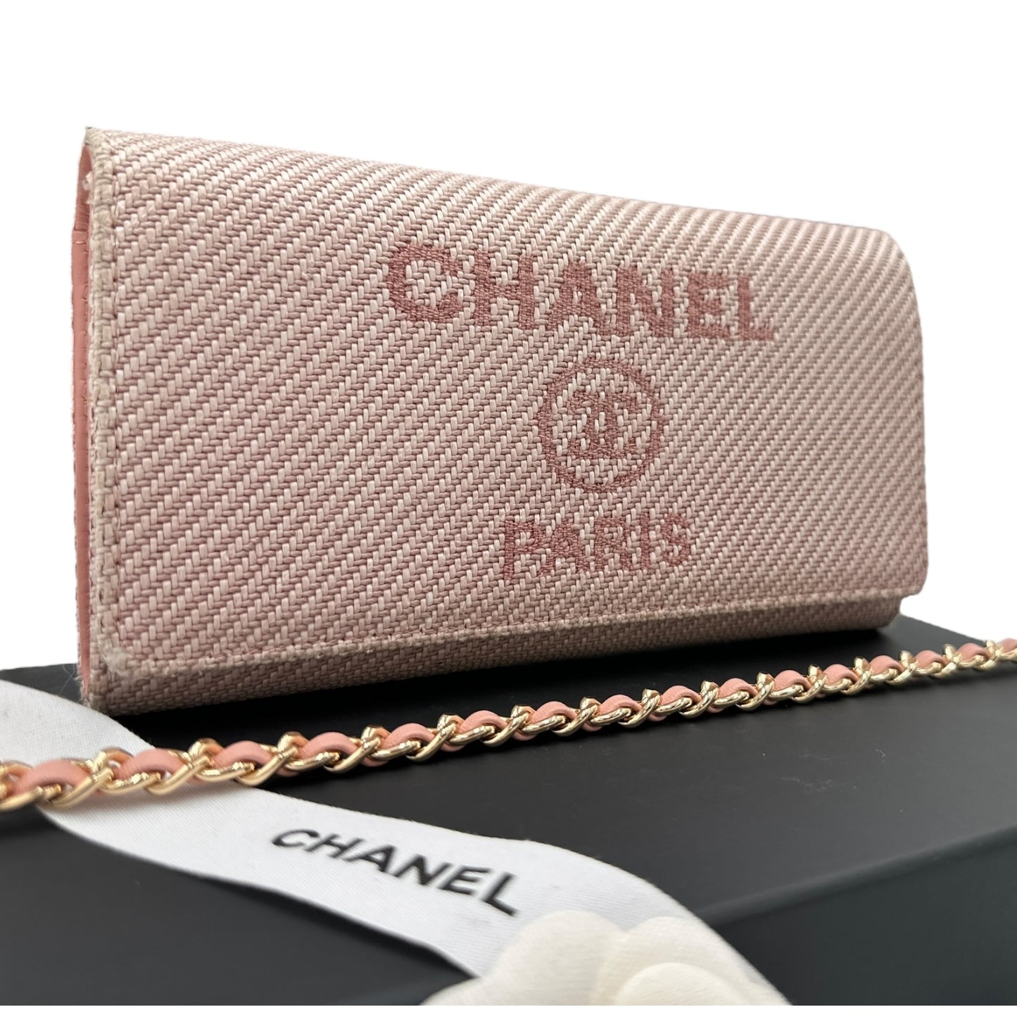 CHANEL Canvas Deauville Long Flap Wallet with Unbranded Chain Chanel