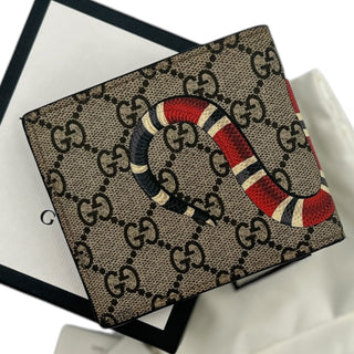 GUCCI Kingsnake Print GG Supreme Bifold Wallet Gucci