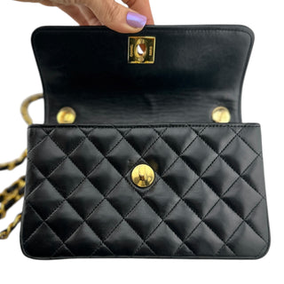 CHANEL Black Lambskin Turnlock Small Flap Chain Bag Chanel