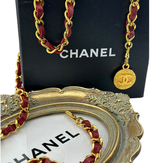 CHANEL Red Leather Chain Belt Chanel