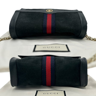 GUCCI Small Suede Ophidia Clutch with Added Chain Gucci