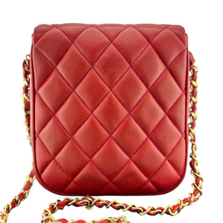 CHANEL Red Lambskin Turnlock Flap Chain Bag Chanel