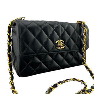 CHANEL Black Lambskin Turnlock Small Flap Chain Bag Chanel