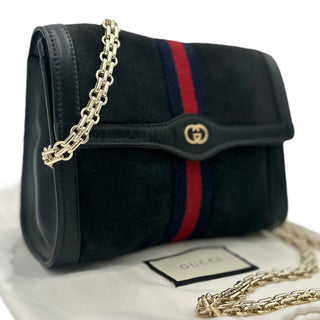 GUCCI Small Suede Ophidia Clutch with Added Chain Gucci