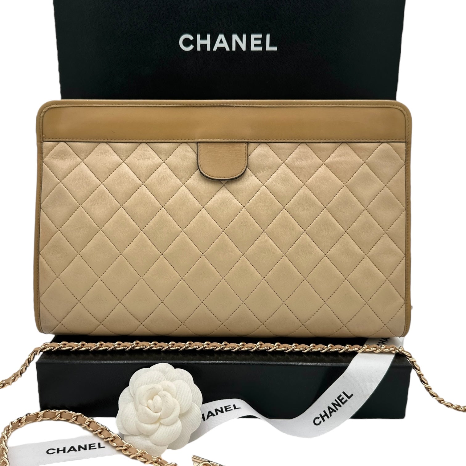 CHANEL Lambskin French Frame Clutch with Chain Chanel