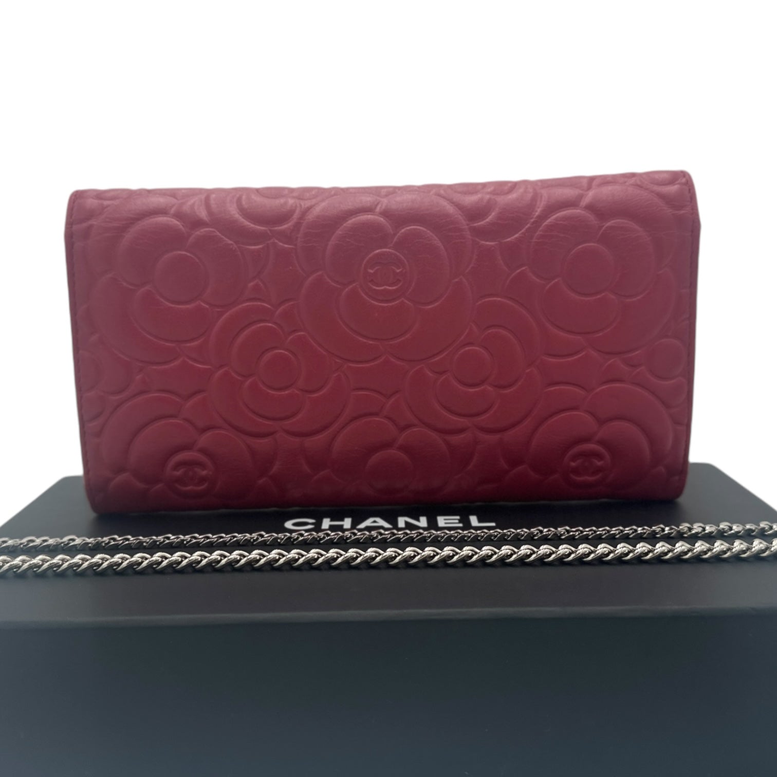 CHANEL Lambskin Camellia Long Flap Wallet Chanel