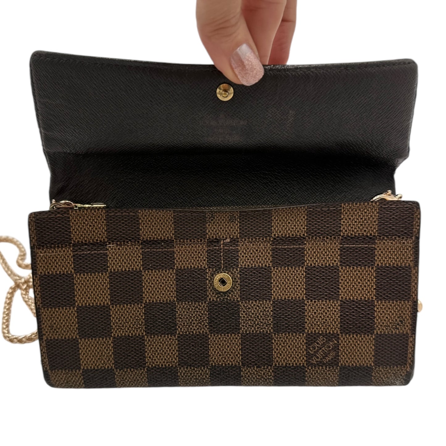 LOUIS VUITTON Damier Ebene Sarah Wallet with Chain Louis Vuitton