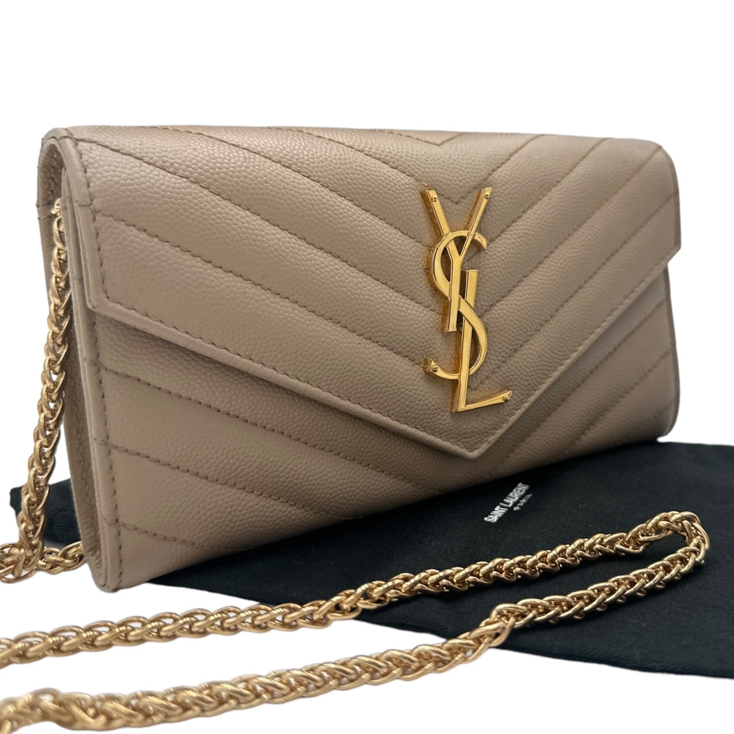 SAINT LAURENT Grain de Poudre Chevron YSL Cassandra Clutch on Chain Saint Laurent