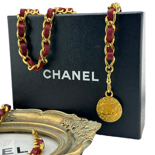 CHANEL Red Leather Chain Belt Chanel