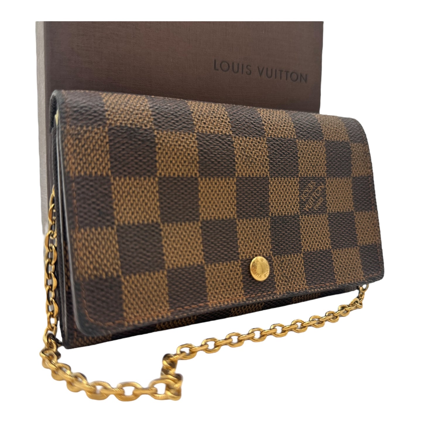 LOUIS VUITTON Damier Ebene Porte Monnaie Billets Tresor Wallet On Chain Louis Vuitton