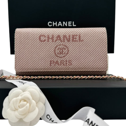 CHANEL Canvas Deauville Long Flap Wallet with Unbranded Chain Chanel