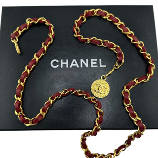 CHANEL Red Leather Chain Belt Chanel