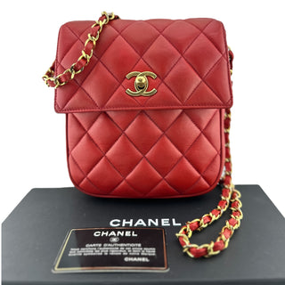 CHANEL Red Lambskin Turnlock Flap Chain Bag Chanel