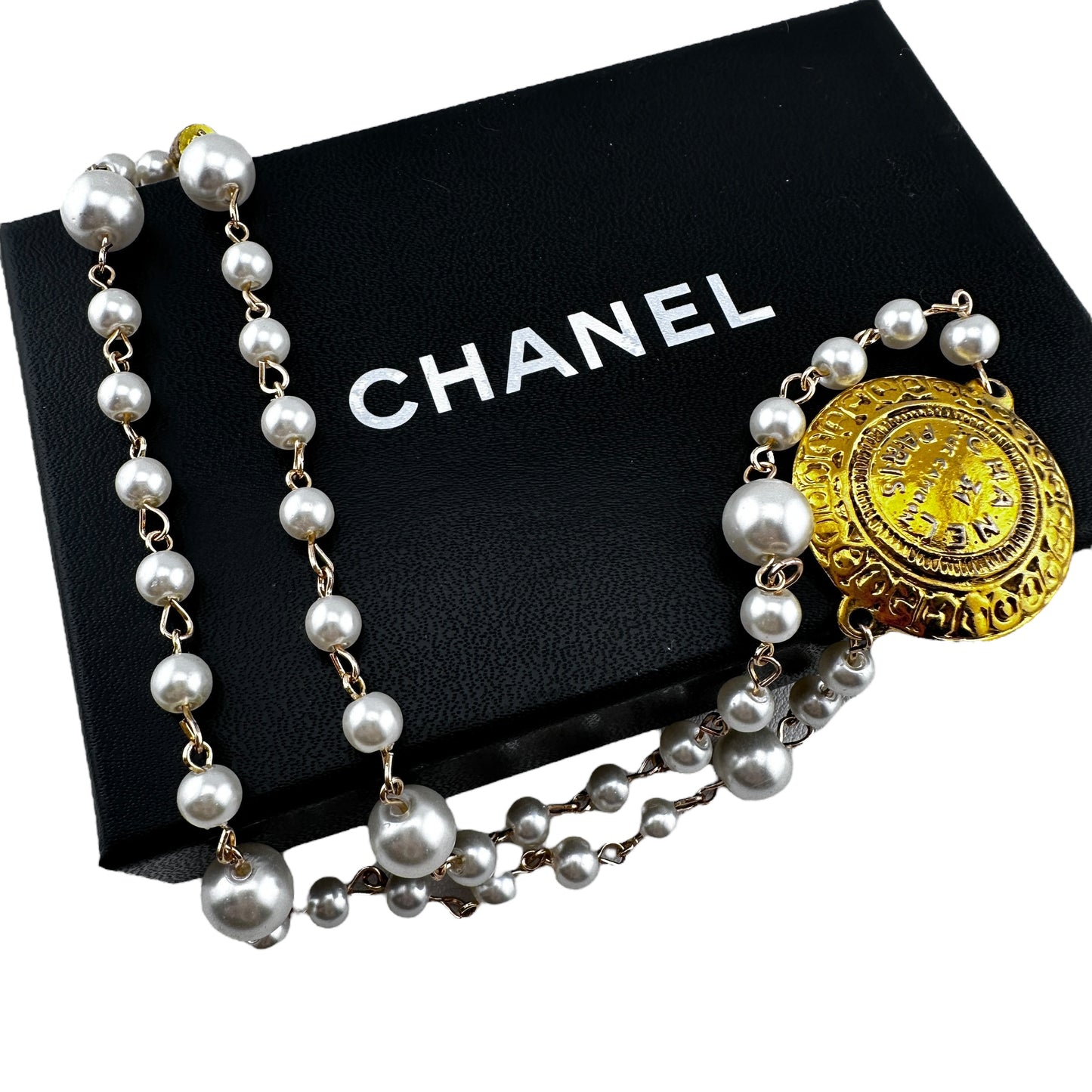 Repurposed CHANEL Coin Charm Pearl Necklace CHANEL