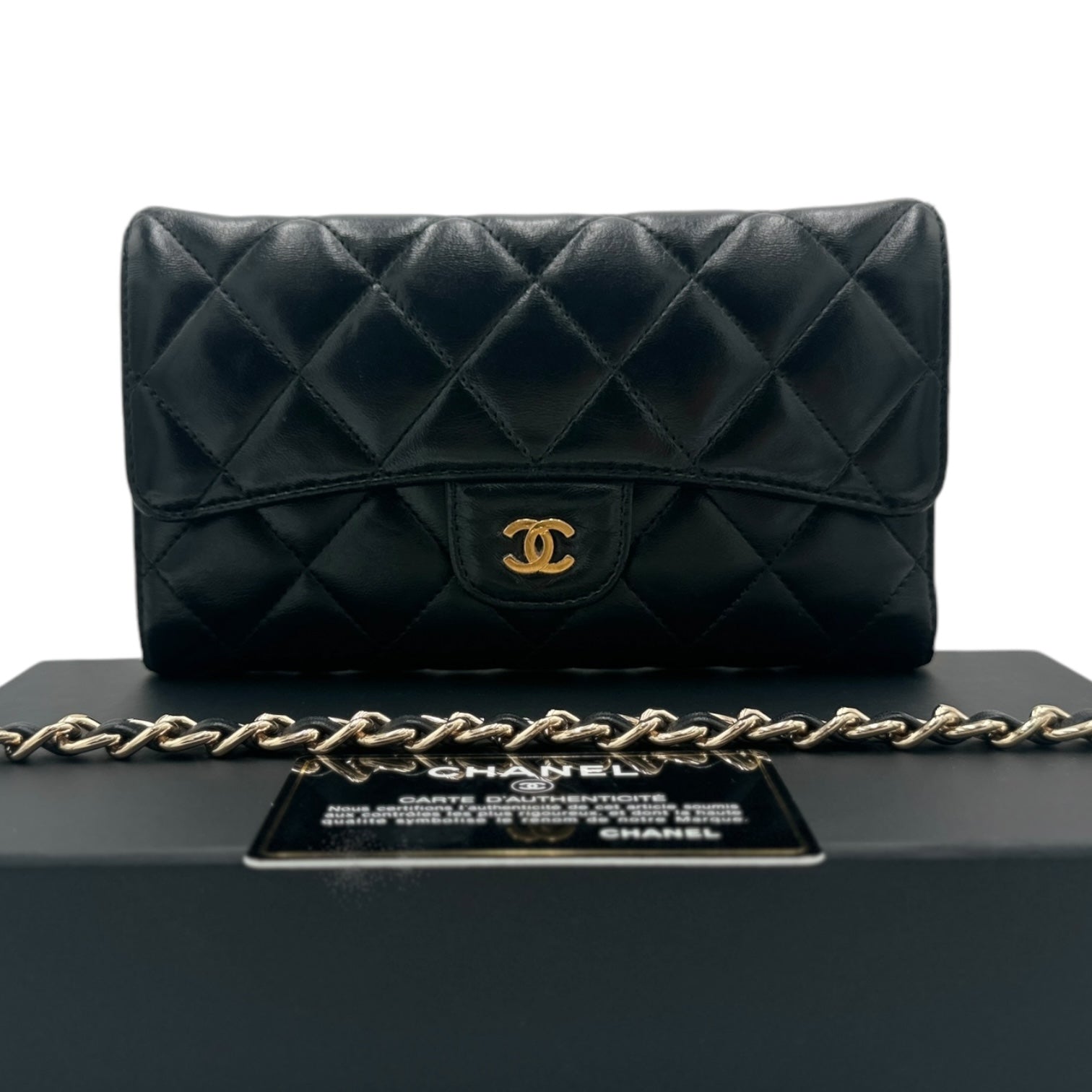 CHANEL Lambskin Classic Flap Wallet with Unbranded Chain Chanel