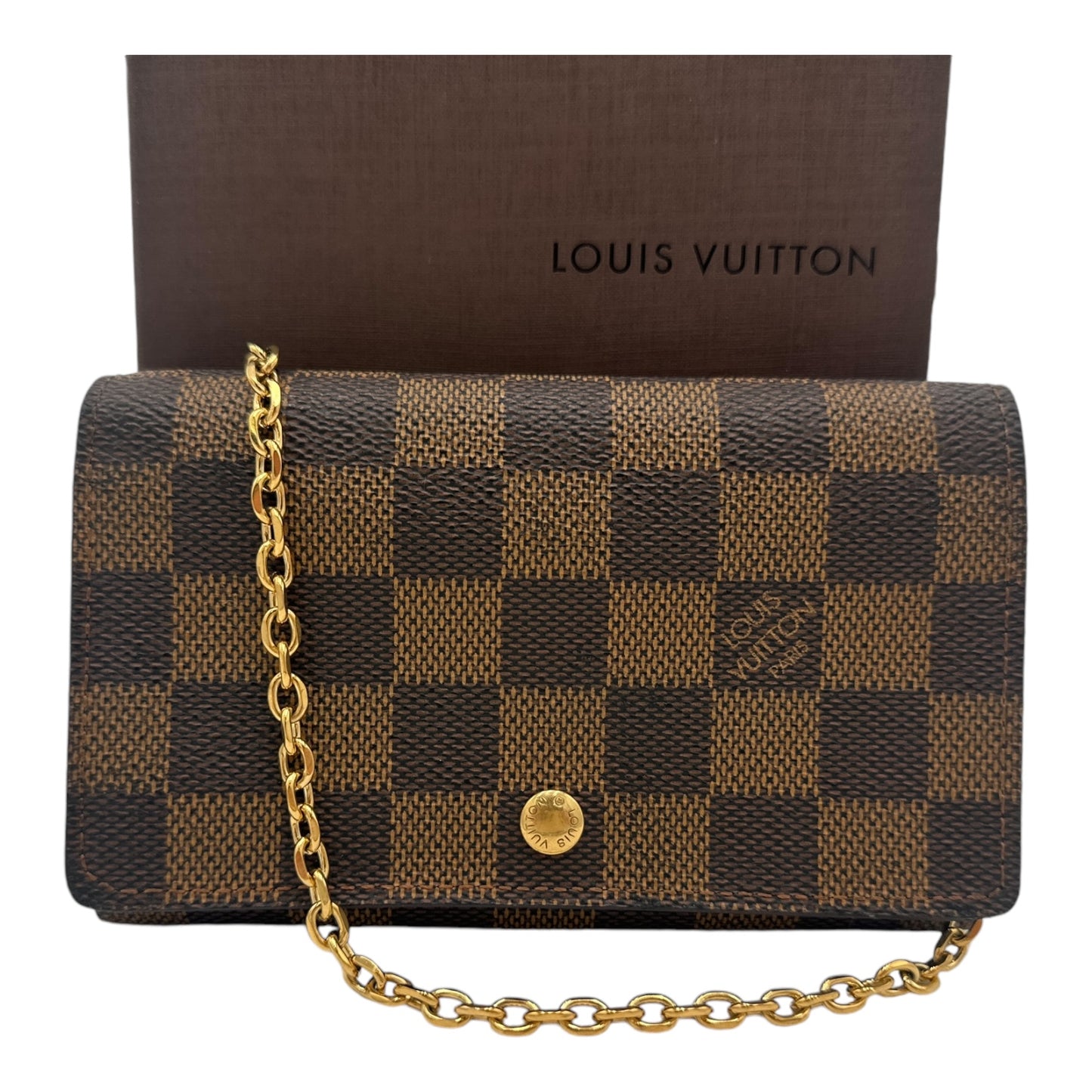 LOUIS VUITTON Damier Ebene Porte Monnaie Billets Tresor Wallet On Chain Louis Vuitton