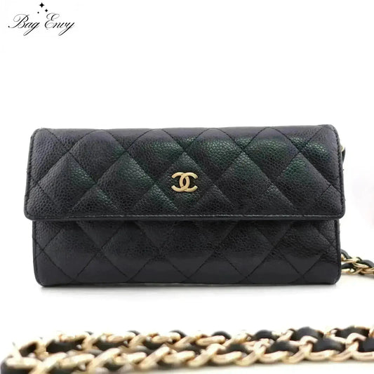 CHANEL Caviar Long Flap Wallet with Chain