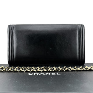 CHANEL Black & Gold Leather Boy Long Flap Wallet Chanel