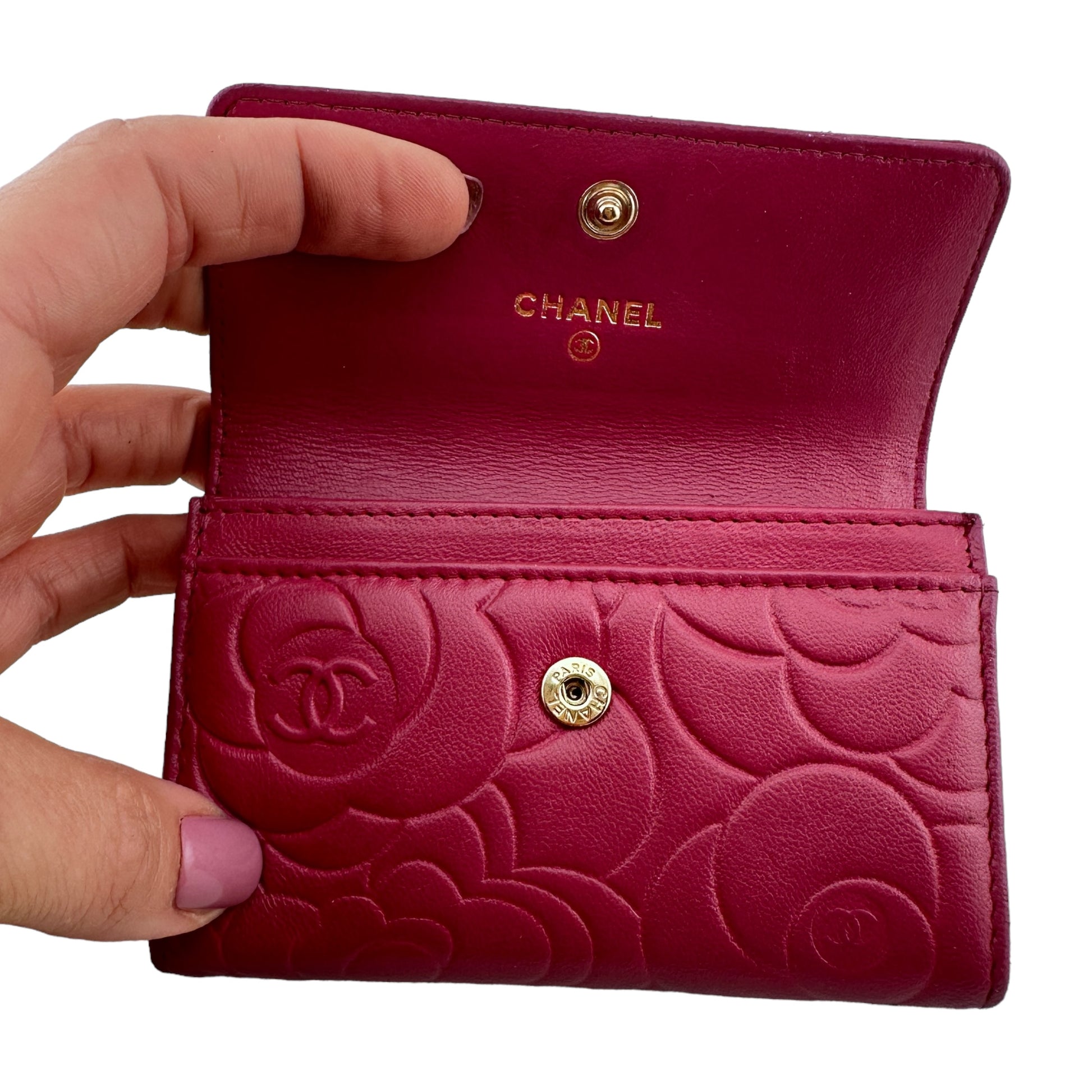 CHANEL Lambskin Camellia Card Holder Chanel