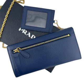 PRADA Indigo Saffiano Leather Wallet & Card Holder with Unbranded Chain Prada